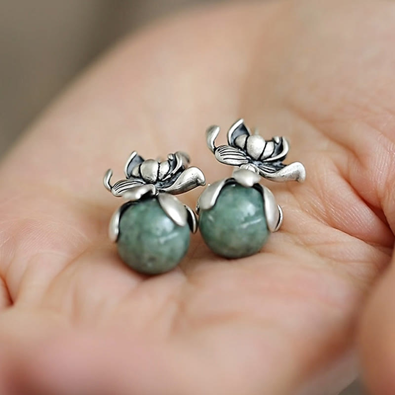 Buddha Stones Lotus Round Bead Copper Enlightenment Earrings