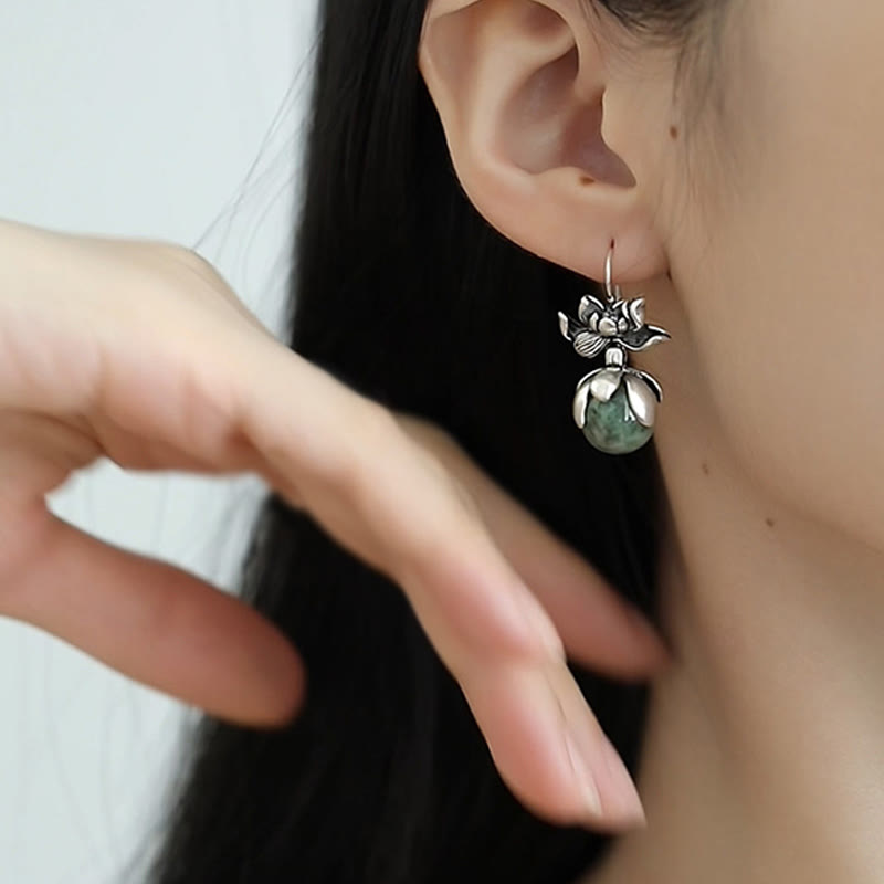 Buddha Stones Lotus Round Bead Copper Enlightenment Earrings