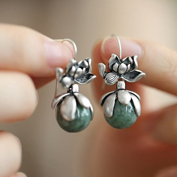 Buddha Stones Lotus Round Bead Copper Enlightenment Earrings