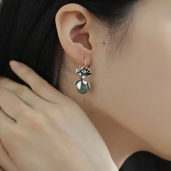 Buddha Stones Lotus Round Bead Copper Enlightenment Earrings