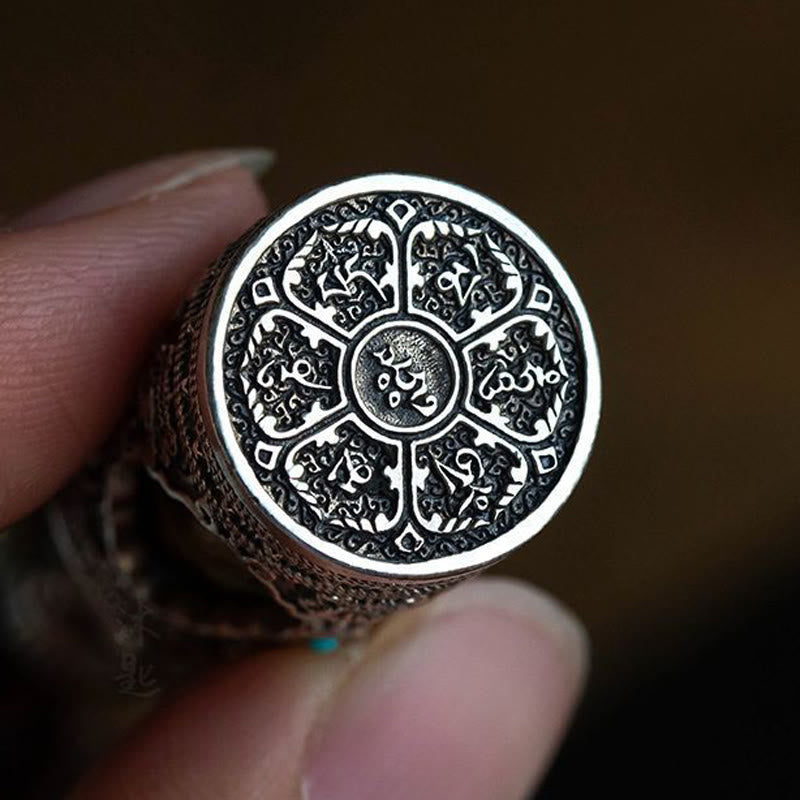 Buddha Stones Om Mani Padme Hum Ghau Prayer Box Copper Plated Silver Luck Key Chain