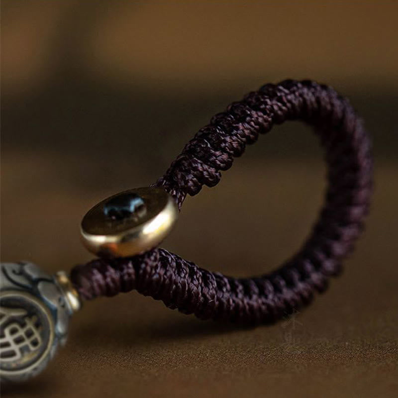 Buddha Stones Om Mani Padme Hum Ghau Prayer Box Copper Plated Silver Luck Key Chain