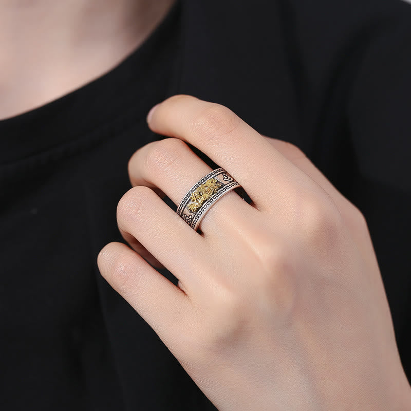 Buddha Stones Dragon Pattern Heart Sutra Copper Strength Ring