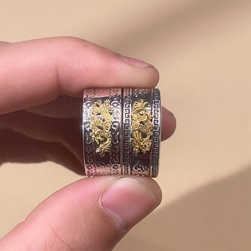 Buddha Stones Dragon Pattern Heart Sutra Copper Strength Ring