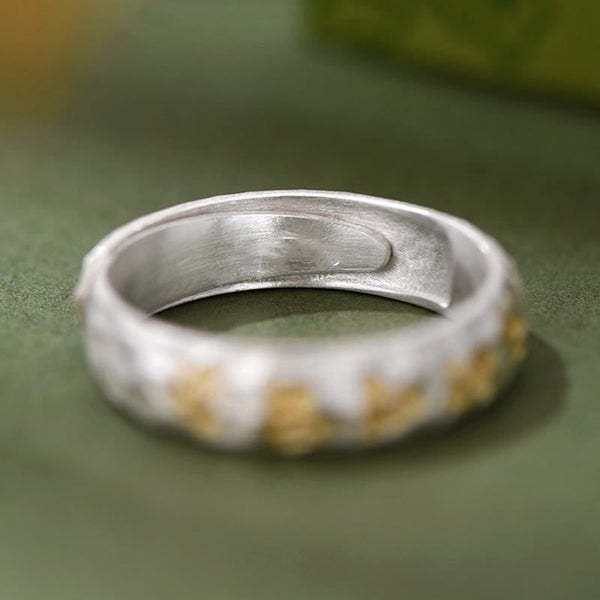 Buddha Stones Hammer Pattern Om Mani Padme Hum Copper Plated Silver Wealth Ring