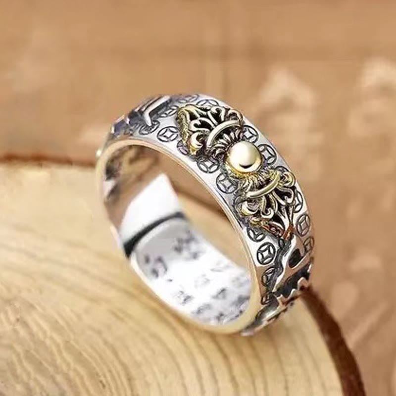 Buddha Stones Vintage Om Mani Padme Hum Vajra Copper Pleated Silver Balance Ring
