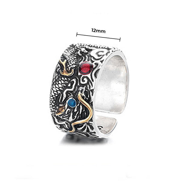 Buddha Stones Vintage Dragon Pattern Copper Pleated Silver Balance Ring