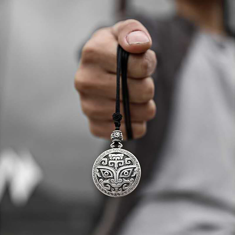 Buddha Stones Taotie Om Mani Padme Hum Copper Plated Silver Wealth Necklace Pendant