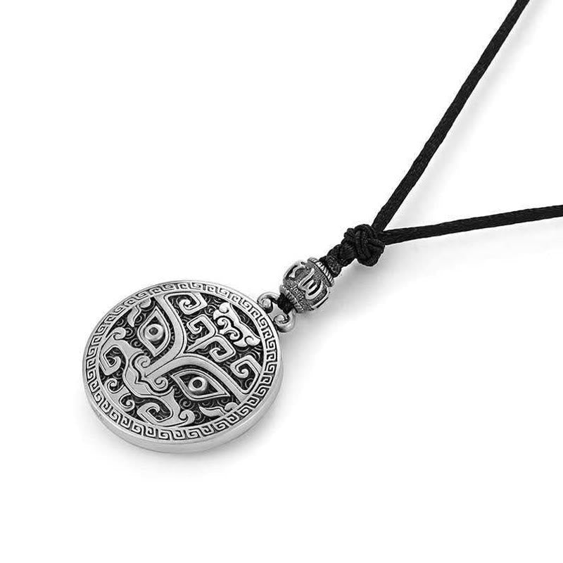 Buddha Stones Taotie Om Mani Padme Hum Copper Plated Silver Wealth Necklace Pendant