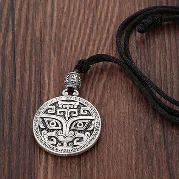 Buddha Stones Taotie Om Mani Padme Hum Copper Plated Silver Wealth Necklace Pendant