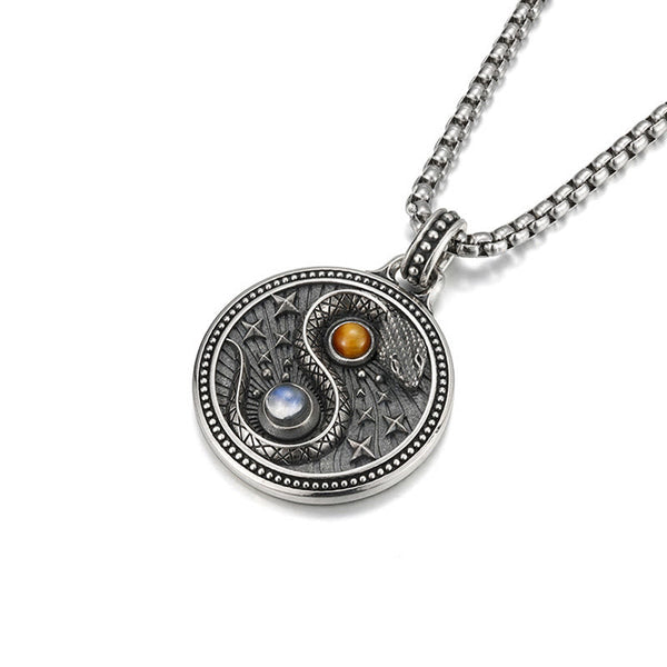 Buddha Stones Snack Yin Yang Symbol Copper Wealth Necklace Pendant