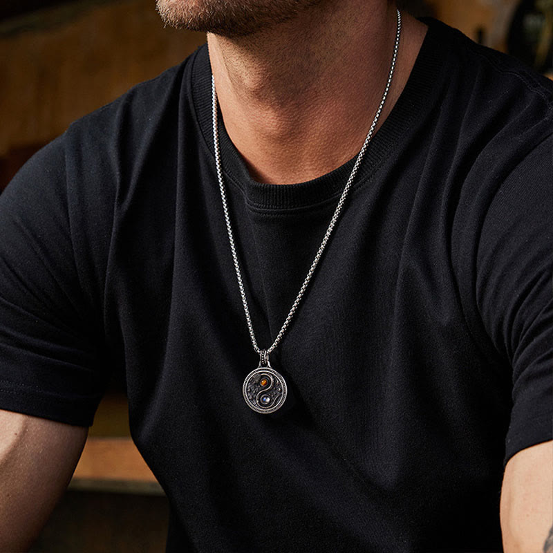 Buddha Stones Snack Yin Yang Symbol Copper Wealth Necklace Pendant