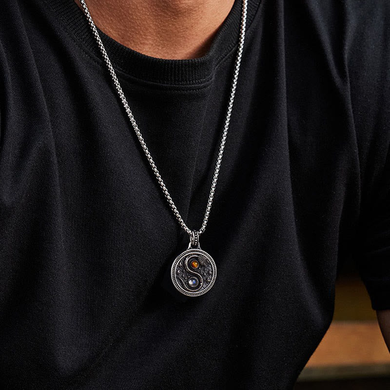 Buddha Stones Snack Yin Yang Symbol Copper Wealth Necklace Pendant