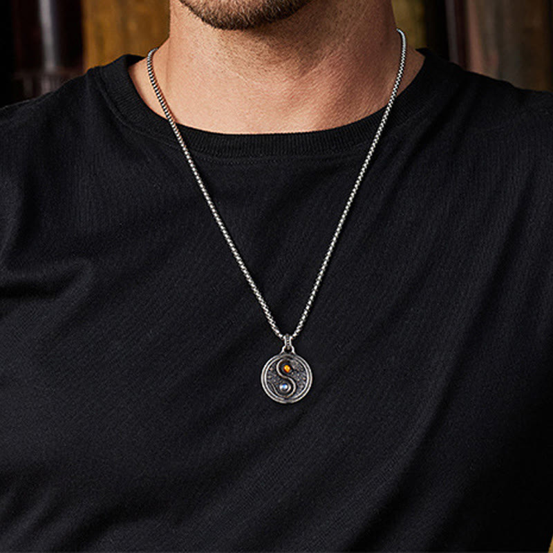 Buddha Stones Snack Yin Yang Symbol Copper Wealth Necklace Pendant