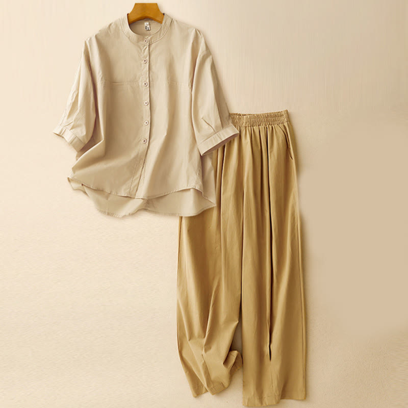 Buddha Stones 2pcs Women's Three-quarter Sleeve Shirt Harem Pants Meditation Clothing Set