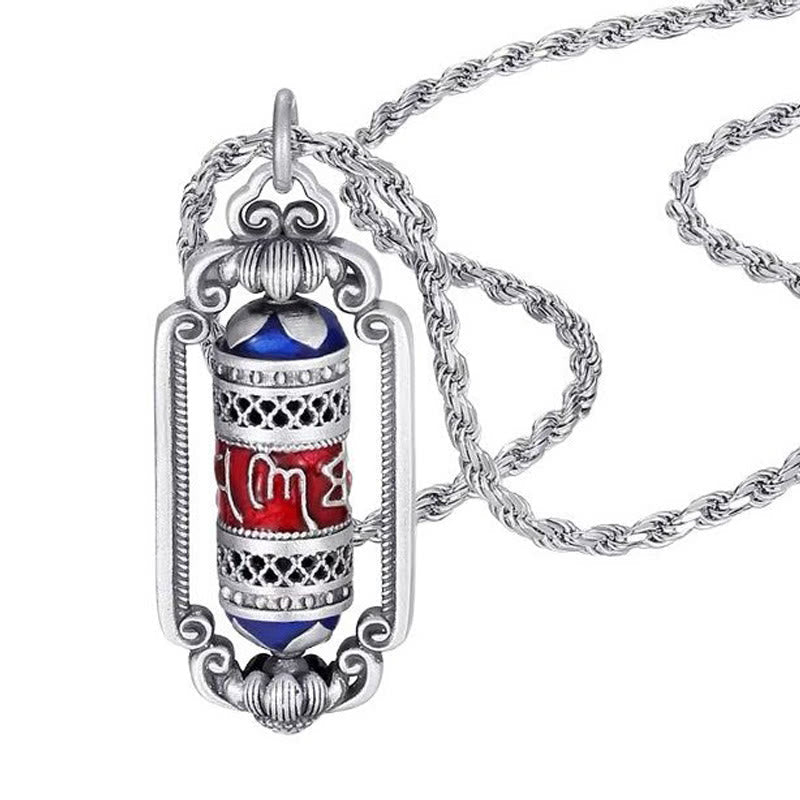 Buddha Stones Vintage Om Mani Padme Hum Prayer Wheel Copper Luck Pendant