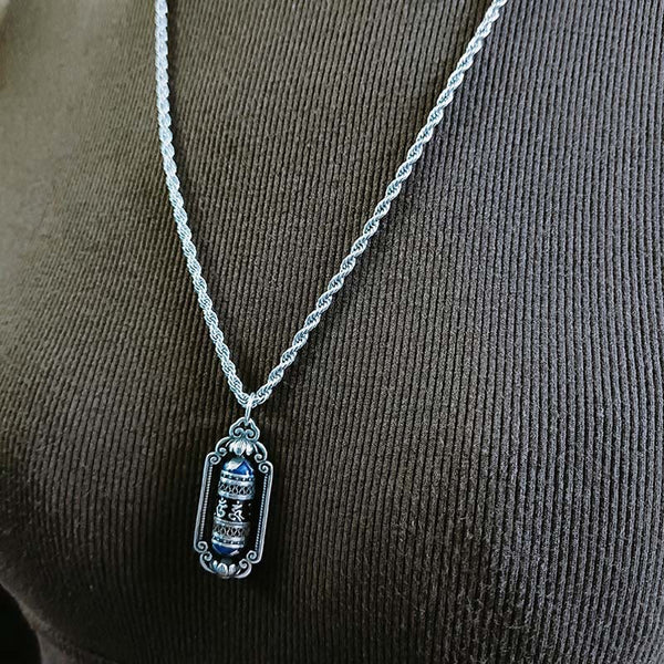 Buddha Stones Vintage Om Mani Padme Hum Prayer Wheel Copper Luck Pendant