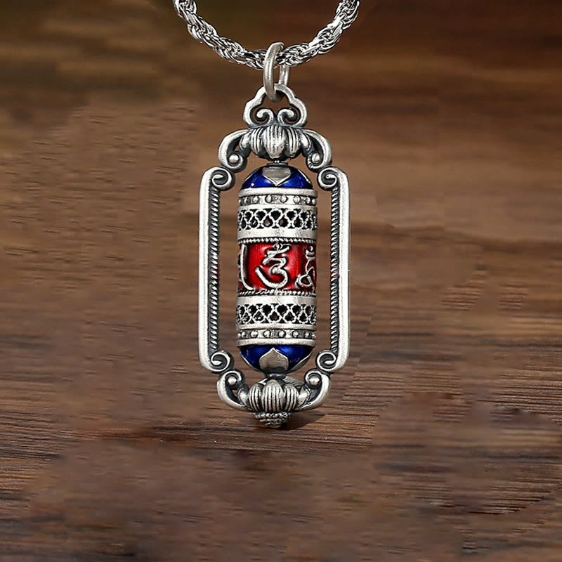 Buddha Stones Vintage Om Mani Padme Hum Prayer Wheel Copper Luck Pendant