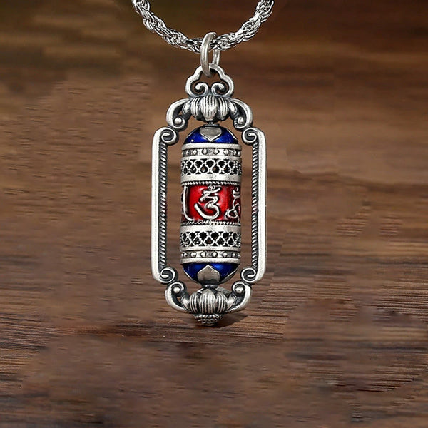 Buddha Stones Vintage Om Mani Padme Hum Prayer Wheel Copper Luck Pendant