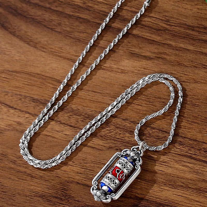 Buddha Stones Vintage Om Mani Padme Hum Prayer Wheel Copper Luck Pendant