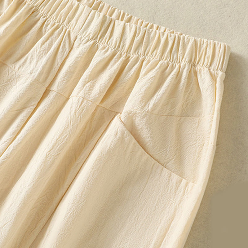 Buddha Stones 2pcs Plain Women's Short Sleeve Shirt Harem Pants Meditation Clothing Set