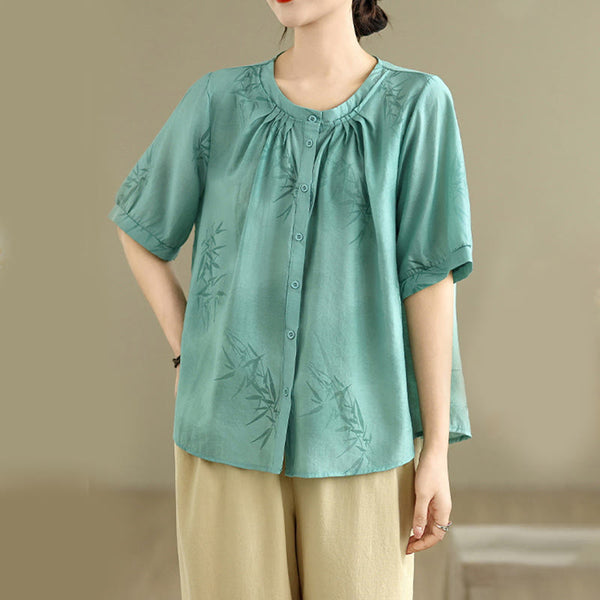 Buddha Stones 2pcs Casual Women's Short Sleeve Shirt Harem Pants Meditation Clothing Set