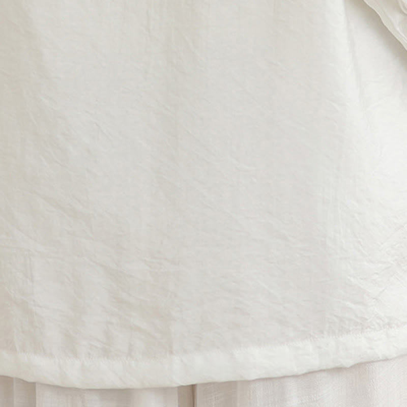 Buddha Stones 2pcs Casual Women's Frog Button Shirt Loose Pants Meditation Clothing Set