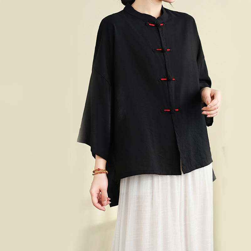 Buddha Stones 2pcs Casual Women's Frog Button Shirt Loose Pants Meditation Clothing Set