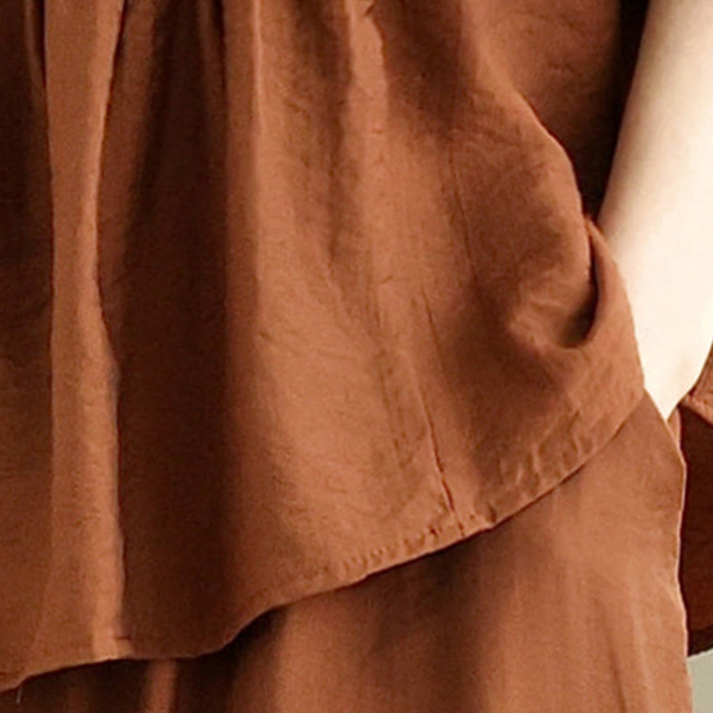 Buddha Stones 2pcs Casual Women's Stand Collar Shirt Loose Pants Meditation Clothing Set