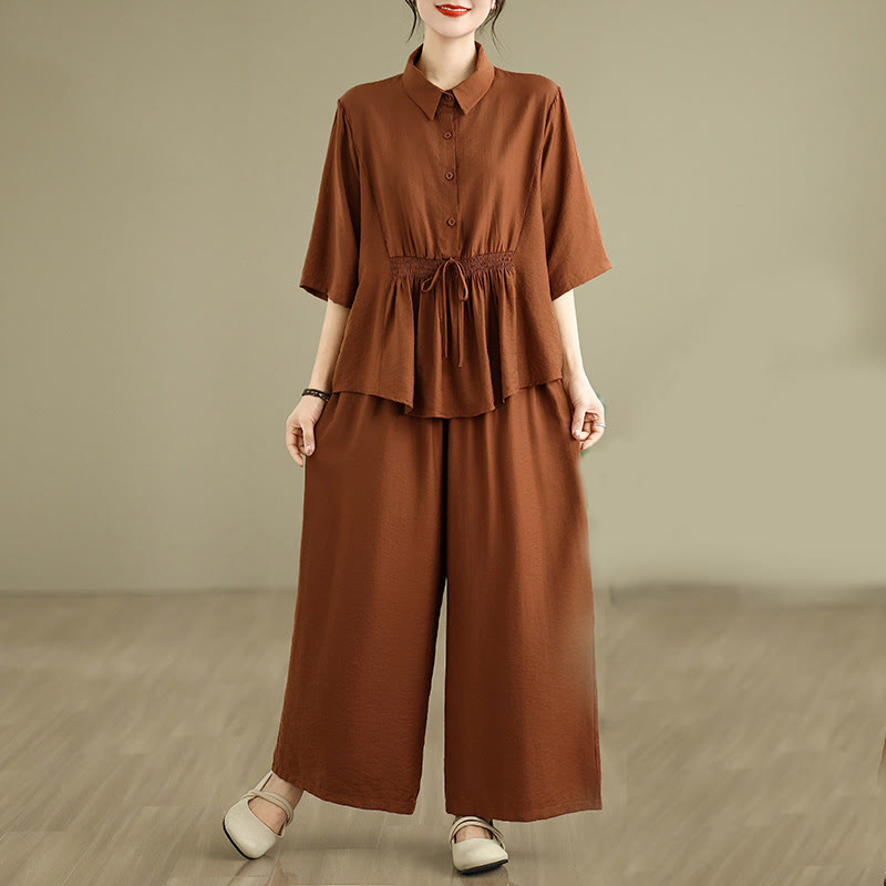 Buddha Stones 2pcs Casual Women's Stand Collar Shirt Loose Pants Meditation Clothing Set