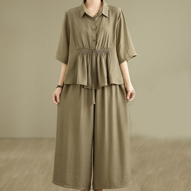 Buddha Stones 2pcs Casual Women's Stand Collar Shirt Loose Pants Meditation Clothing Set