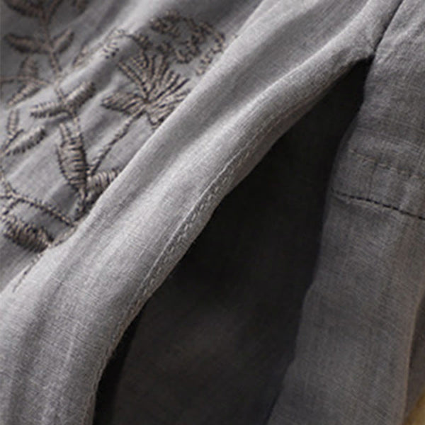 Buddha Stones Embroidered Pattern Women's Cotton Linen Harem Pants With Pockets