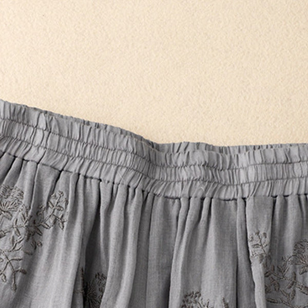 Buddha Stones Embroidered Pattern Women's Cotton Linen Harem Pants With Pockets