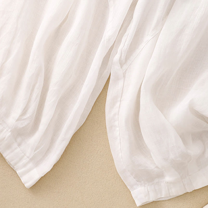 Buddha Stones Embroidered Pattern Women's Cotton Linen Harem Pants With Pockets