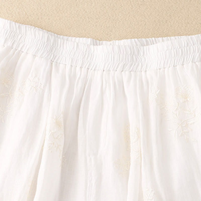 Buddha Stones Embroidered Pattern Women's Cotton Linen Harem Pants With Pockets