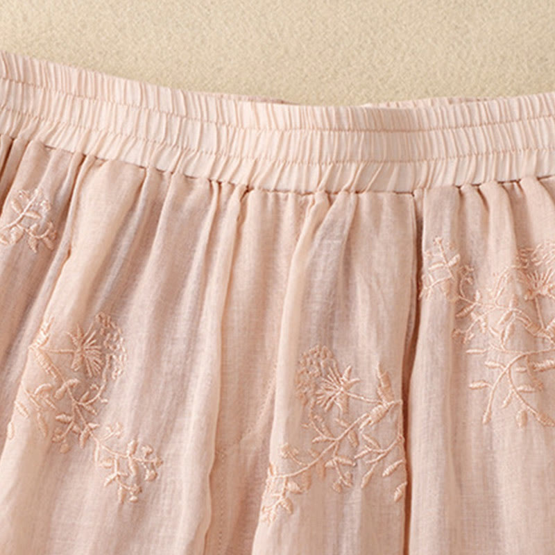 Buddha Stones Embroidered Pattern Women's Cotton Linen Harem Pants With Pockets