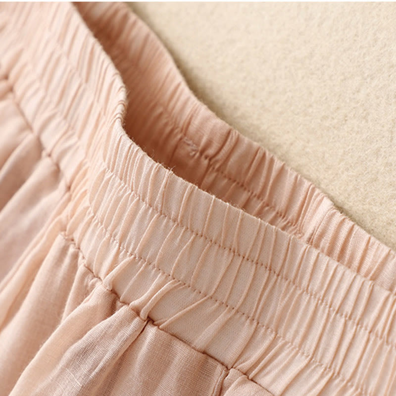 Buddha Stones Embroidered Pattern Women's Cotton Linen Harem Pants With Pockets