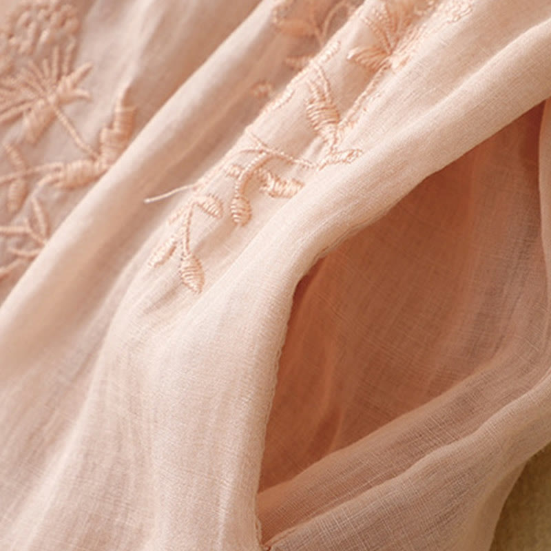 Buddha Stones Embroidered Pattern Women's Cotton Linen Harem Pants With Pockets