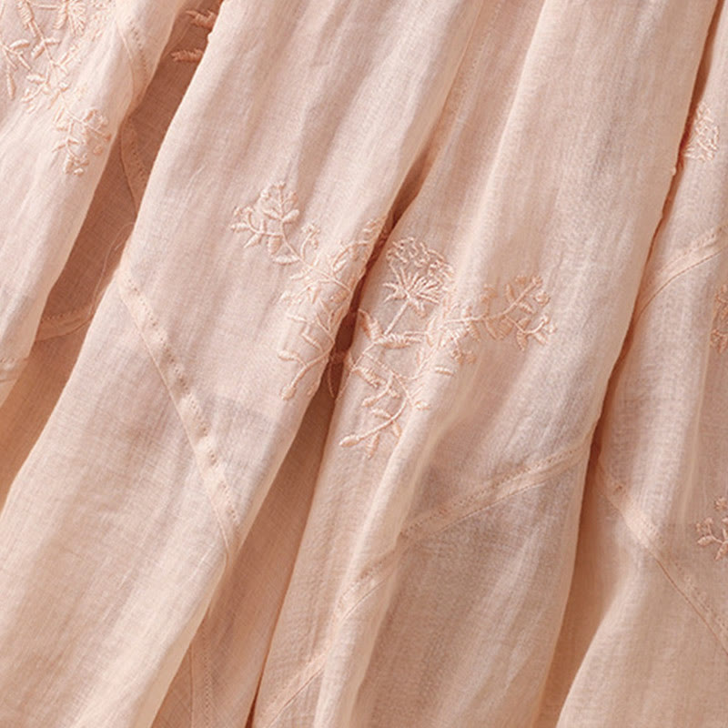 Buddha Stones Embroidered Pattern Women's Cotton Linen Harem Pants With Pockets