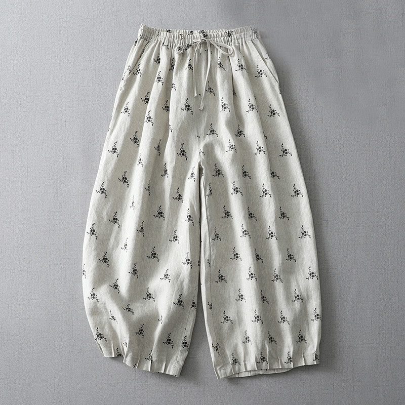 Buddha Stones Polka Dot Floral Pattern Pattern Women's Cotton Linen Harem Pants With Pockets