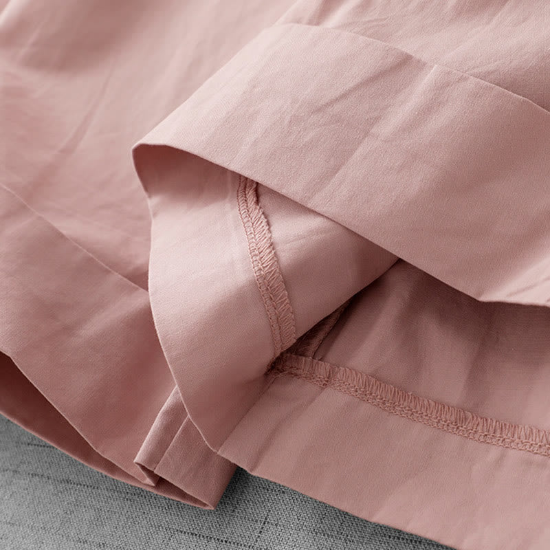 Buddha Stones Casual Plain High Waist Women's Polyester 7-8 Length Wide Leg Pants With Pockets