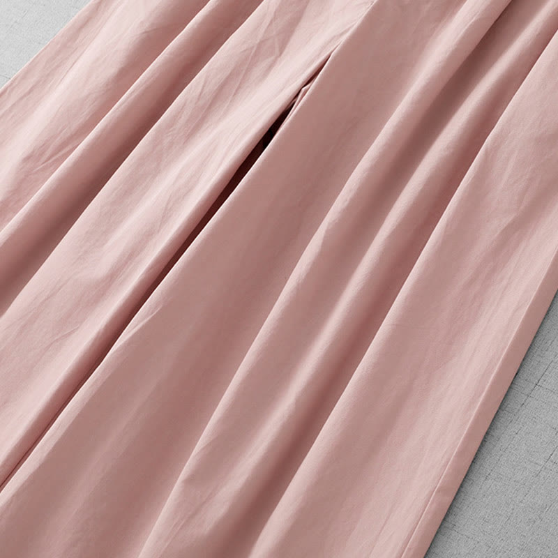 Buddha Stones Casual Plain High Waist Women's Polyester 7-8 Length Wide Leg Pants With Pockets