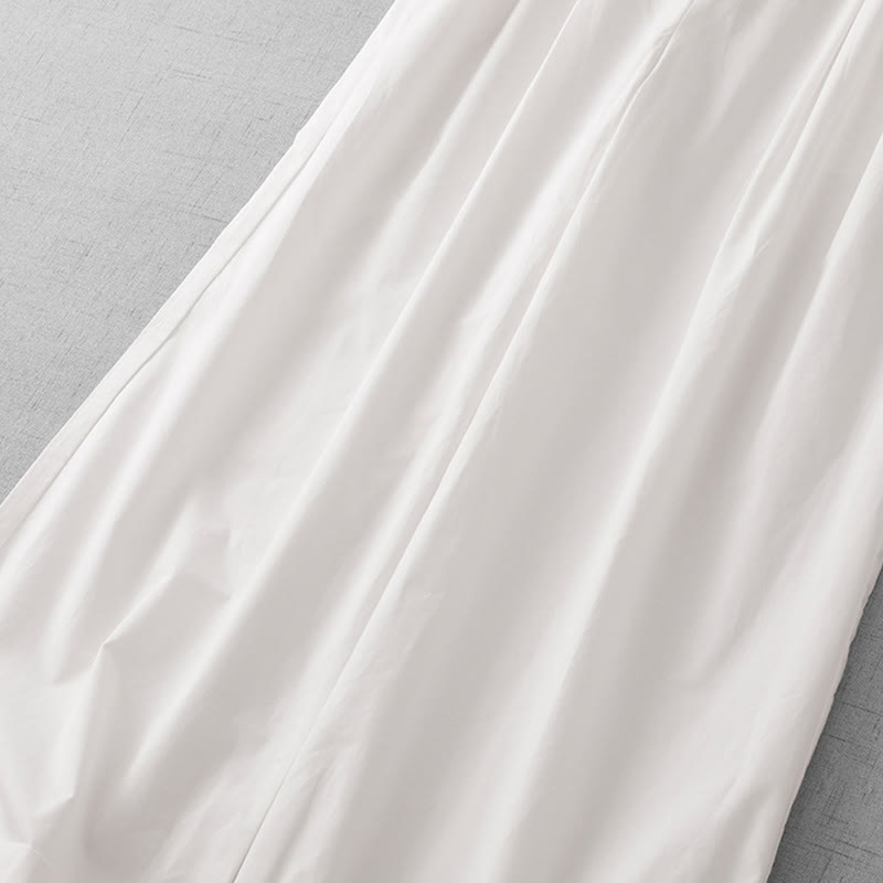 Buddha Stones Casual Plain High Waist Women's Polyester 7-8 Length Wide Leg Pants With Pockets