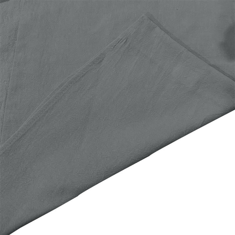 Buddha Stones Solid Color Fall Lace-up Men's V-Neck Long Sleeve Cotton Shirt