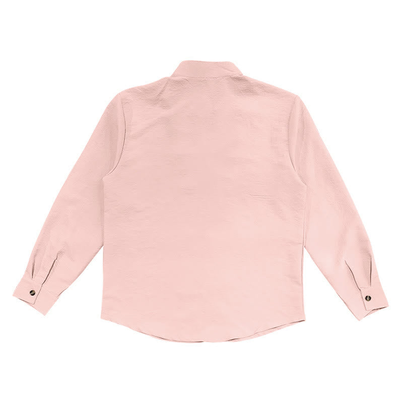 Buddha Stones Solid Color Buttons Fall Long Sleeve Linen Men's Shirt