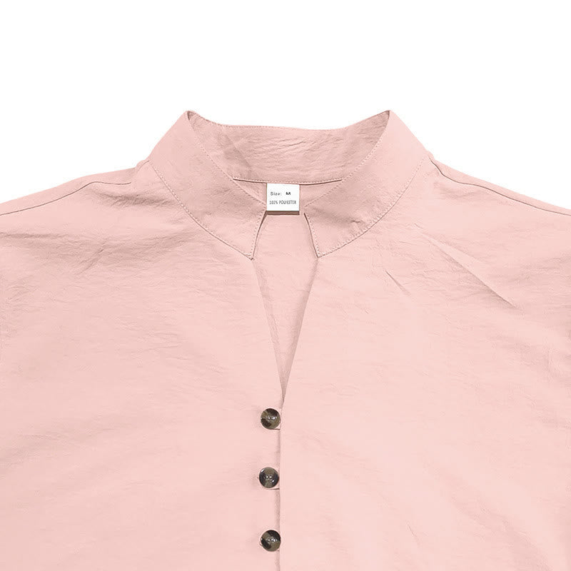 Buddha Stones Solid Color Buttons Fall Long Sleeve Linen Men's Shirt