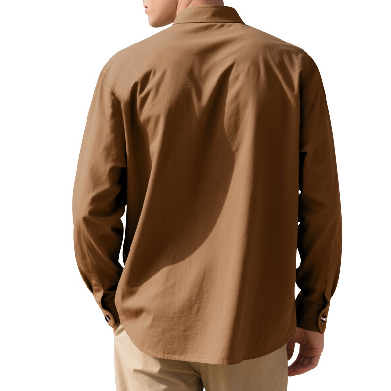 Buddha Stones Solid Color Buttons Fall Long Sleeve Linen Men's Shirt