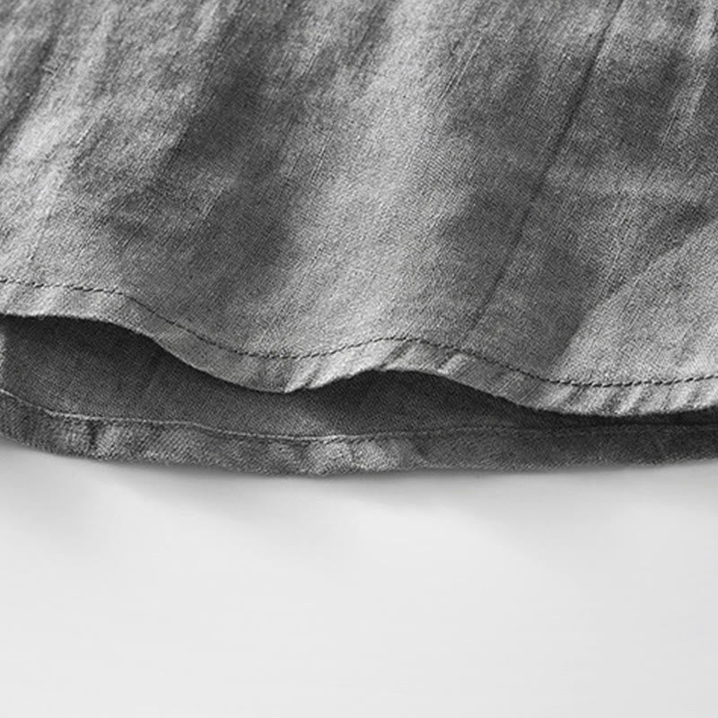 Buddha Stones Summer Buttons Short Sleeve Ramie Linen Cotton Men's Shirt