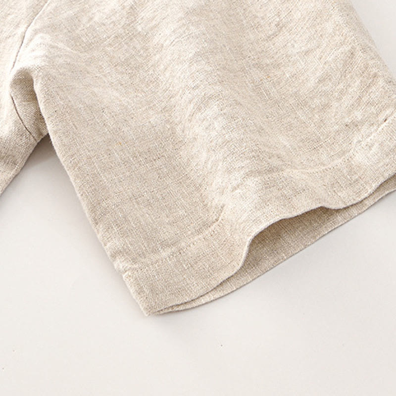 Buddha Stones Solid Summer Short Sleeve Buttons Linen Men's Shirt With Pockets