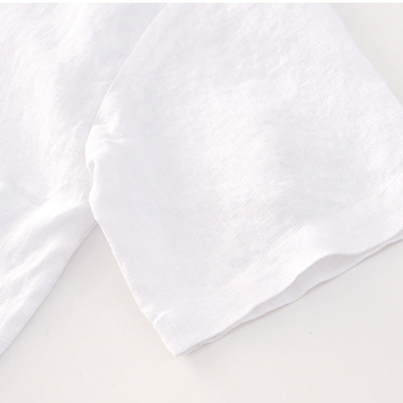 Buddha Stones Solid Summer Short Sleeve Buttons Linen Men's Shirt With Pockets